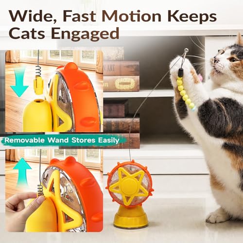 Interactive Cat Ferris Wheel Toy with Cat Wand, Rotating Treat Dispenser Puzzle Slow Feeder with Strong Suction Cup, Foraging Anxiety Relief Exercise Toy for Indoor Cats & Kittens (Yellow) - color: yellow-1