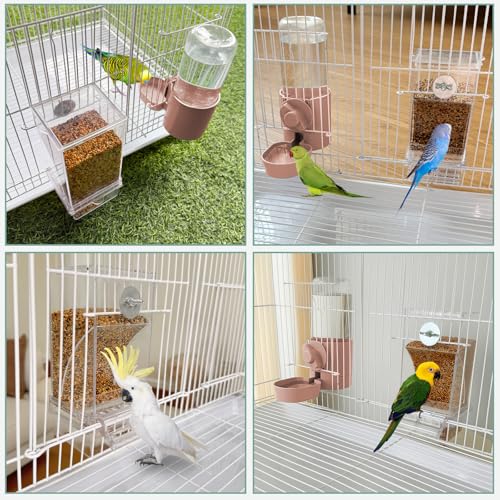 lemtrflo No Mess Bird Feeder Water Dispenser Set, Bird Feeder for Cage - color: pink