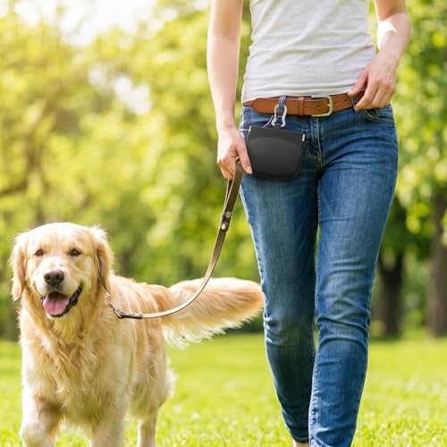 Silicone Dog Treat Pouch, Small Pocket Hand Free Dog Training Pouch Portable Black Pocket Sized Dogs Walking Bag with Carabiner for Pet Puppy Travel Outdoor Use