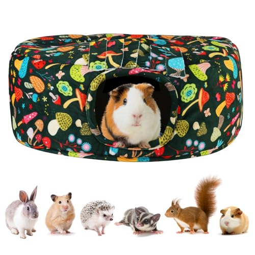 Guinea Pig Hideout & Tunnels Cozy House with Door Curtain Soft Bed for Small Pets/Hamsters/Sugar Gliders/Chinchillas - Blackish Green Mushroom - color: Blackish green mushroom