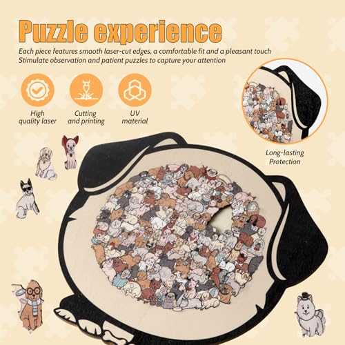 Dog Shaped Wooden Jigsaw Puzzle for Adult, 135 Pcs Wood Puzzle with Frame - color: Dog-morandi
