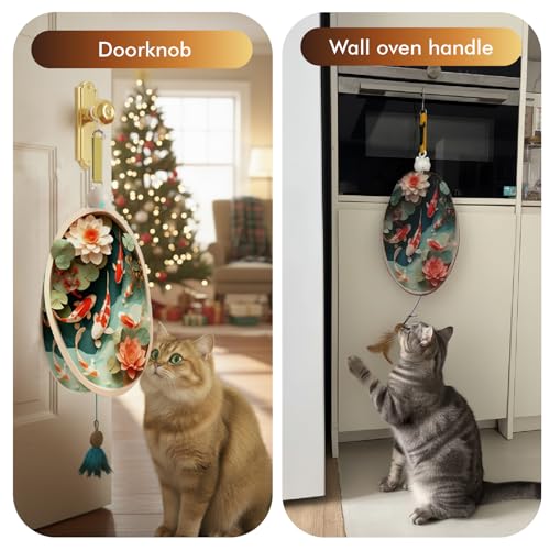 OtterVerz 11 Interactive Cat Toys for Indoor Cats, Automatic Concealed Hide and Seek Hanging Feather Cat Toy, Rechargeable Motion-Activated Enrichment Toys for Bored Adult Cats (Fish Pond Pattern - color: green