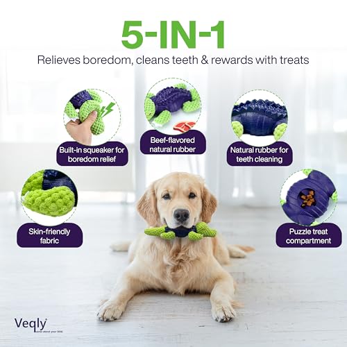 Dog Chew Toys for Small and Medium Breeds, Squeaky Dog Toys Plush, Interactive Dog Toys to Keep Them Busy, Alligator Dog Puzzle Toy, Dogs Dental Chew, Beef Flavored Chew Toy, Dogs Birthday Toy- Green