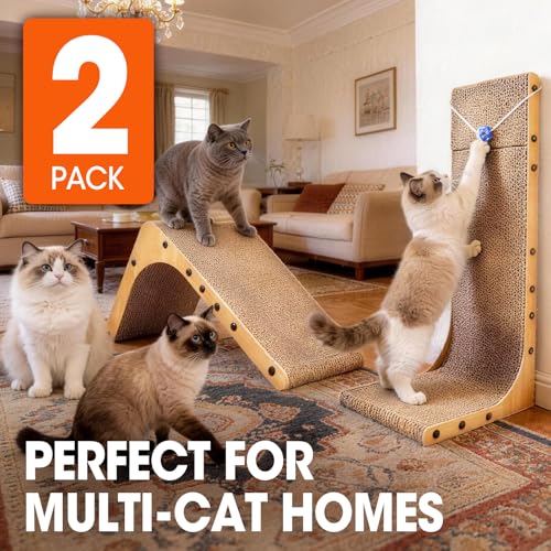 2 Pack Cat Scratcher, 23.6 Inch L Shape Vertical Cat Scratching Board with Ball Toy for Indoor Cats, Large Cat Scratching Post for Wall and Couch - color: 2 Pack