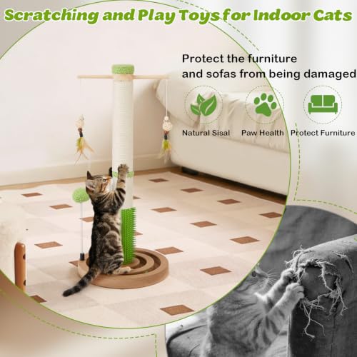 Cat Scratching Post, 26" Tall Scratch Post with Hanging Toy for Kittens - size: 26 Inch Tall