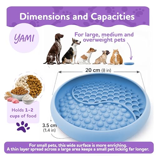 YAMI Dog Lick Bowl, Lick Mat for Dogs, Wet Food Cat Slow Feeder, Freeze Bowl, Enrichment & Puzzle Toy for Anxiety Relief, Food-Grade Silicone, Suction Cups, Dishwasher Fit, for All Breed (Light Blue) - color: Light Blue