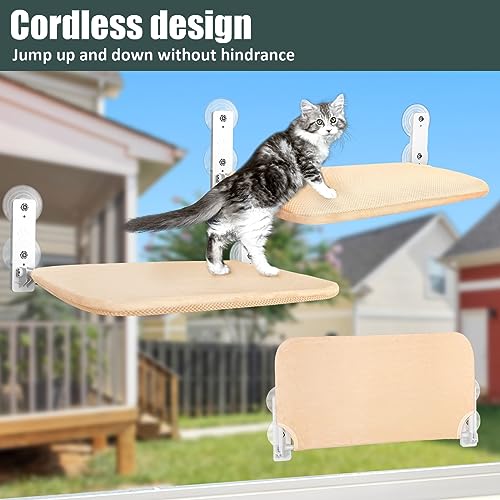 Sunhoo Cat Window Hammock Perch Cordless Perches Window Sill Seat Bed Foldable Stable Lounger Upgraded Suction Cup Easy Assembly Indoor Cats Kitty Shelf Hold Up to 55lbs (Beige, M) - color: beige, size: M