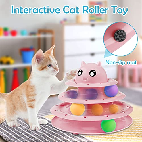 UPSKY 20 PCS Cat Toys Set with Teaser, Mice, Spring, and Various Ball Toys - color: B-Pink