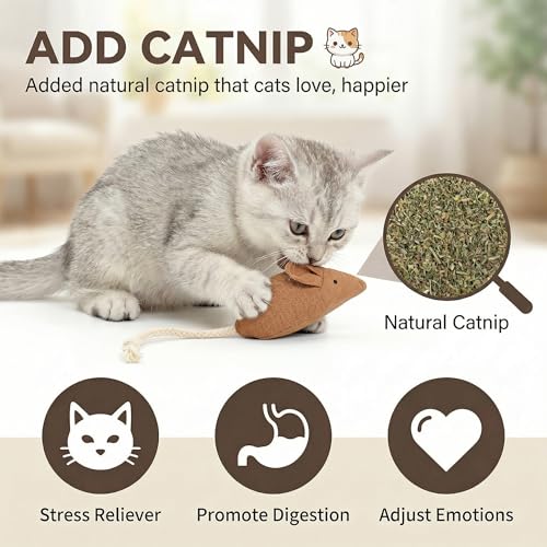 Catnip Mice Cat Toys, 6 Pcs Interactive Fabric Mouse Toys for Indoor Cats - size: Small