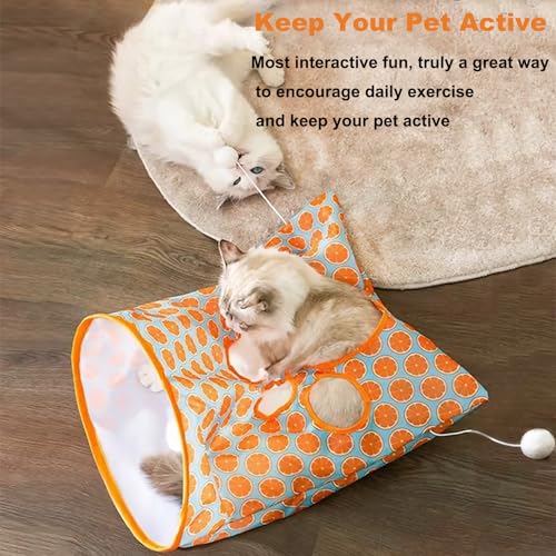 Cat Tunnel Bag for Indoor Cats, Foldable Pet Tunnel Crinkle Sack Bag with a Little Mouse & 3 Toy Ball, Portable Crinkle Paper Interactive Hide and Seek Cat Toys (Orange) - color: Orange
