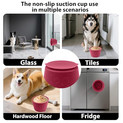 Dog Slow Feeder Lick Bowl - Non-Slip Licking Treat Dispenser for Small Medium Large Dogs, Promotes Anxiety Relief & Prevents Choking, Easy to Clean Feeding Bowl (Wine Red, S) - color: Wine Red, size: S