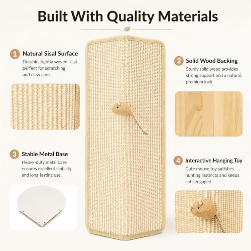 Couch Corner Protectors for Cats, 23.6" Sisal Cat Scratching Post with Toy