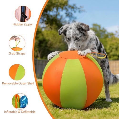 ALL FOR PAWS Herding Ball for Dogs, 22'' Dog Agility Training Balls with Handle for Outdoor Play, Anti-Burst Ball for Australian Shepherd & Horses, Interactive Toy Balls for Medium & Large Dogs