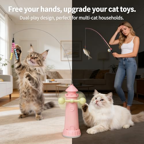 Interactive Cat Toy for Indoor Cats, Strong Suction Cup, Extra Yarn - color: Pink