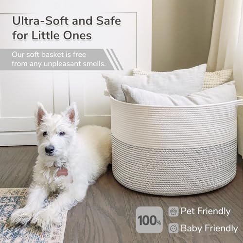 INDRESSME XXXLarge Woven Rope Blanket Basket Living Room White, 90L - color: White, size: 21.7"D x 13.8"H