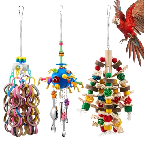 Seenelling 3 Pcs Extra Large Bird Toys for Parrots, Ring and Ball - style: Ring and Ball