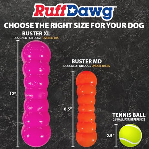 Ruff Dawg Indestructible Dawg-Buster XL Yellow – Heavy-Duty Solid Rubber Dog Chew Stick for Dogs Under 40 lbs – Floats & Bounces – Made in USA - color: Yellow, size: XL 12”