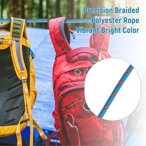 1/2 in x 100Ft Static Polyester Arborist Rope, ASTM F2116 Certified 9000Lbs MBS 48 Strands Bull Rope for Climbing Tree Swing Pulling Sailing - size: 1/2 x 100ft, style: Blue