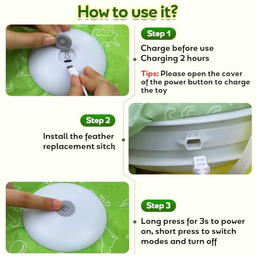 Saolife Interactive Cat Toys with Moving Feather Concealed in Mat, Rechargeable Cat Exercise Toys for Bored Cats with Motion Activated, Mouse Squeaky (Green)