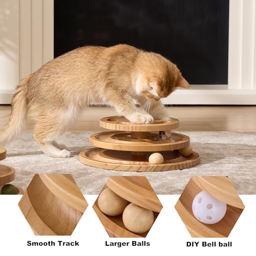 ZOMISIA Cat Ball Track Toy with Puzzle Top, Extra Large Wooden Cat Toys - size: Extra Large Size