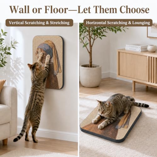 Cat Wall Scratcher, Art Cat Scratching Board for Indoor Cats - color: Cat with Pearl Earring