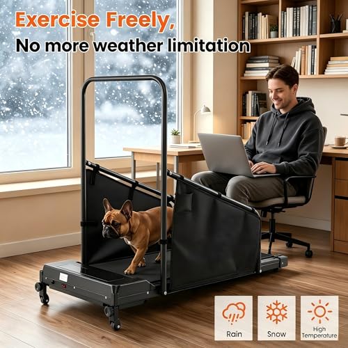 GYMAX Dog Treadmills for Small/Medium Dogs - Pet Runner with Remote, Display Monitor, Adjustable Incline, Shock-Absorbing Belt & Wheels, 3 in 1 Dog Running Machine Walking Pad for Indoor Exercise