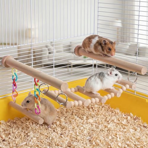 Parrot Climbing Ladders, Wooden Bird Perches Ladder with Swing Chain