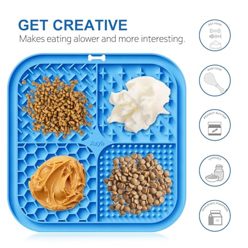 Azyh 2 PCS Licking Mat for Dogs & Cats with Suction Cups, Dog Slow Feeder Lick Pat for Anxiety Relief, Dog Toys Feeding Mat for Butter Yogurt Peanut, Pets Bathing Grooming Training Mat (7.9''*7.9'') - color: Blue&Green Square