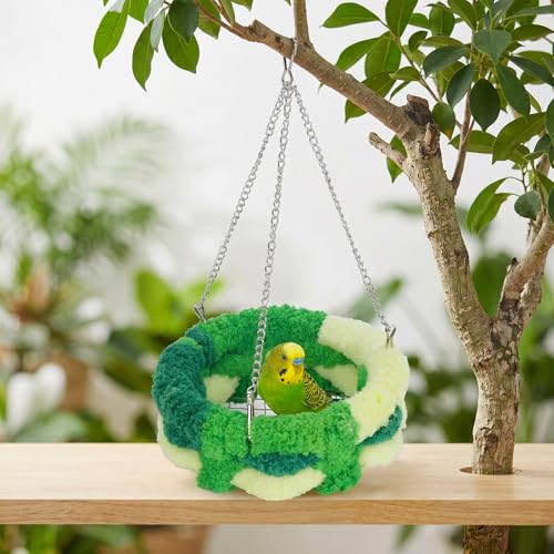 Bird Nest Hammock,Plush Hanging Bird Bed Swing Basket,Cozy Bird Cage Accessories for Parakeet,Budgie, Cockatiel, Lovebird,Finch,Small Pet Resting Spot,1 Pack（Green）
