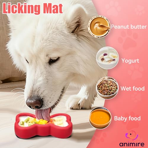 Lick Mat for Dogs, Animire Anti-Spilled Bow Tie Lick Bowls for Anxiety Relief, Silicone Slow Feeder Licking Pad with Suction Cups, Freezeable Dog Enrichment Toy for Boredom and Distraction(Red,L) - color: A-Red, size: L