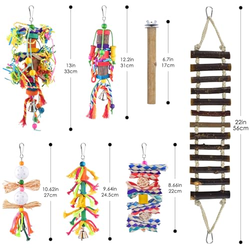 KATUMO Bird Toys, Parakeet Swing Parrot Ladder Cockatiel Perch Conure Hanging Bell Toys for Parakeet Conure Cockatiel Mynah Love Bird Small Birds - style: Burlywood ladder set (7 IN 1)