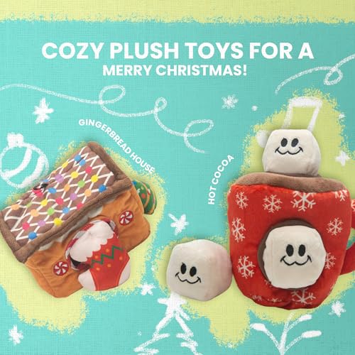 Snugarooz Toy Bundle with Repair Patch - Hide & Seek Hot Cocoa & Gingerbread House - Fun, Interactive & Durable Holiday Toys for Dogs