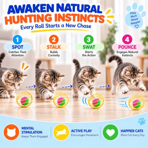 Cat Toys 6 Pack for Indoor Cats & Kittens, Metal Cage Balls with Mice & Bells, Colorful Jingle Bell Ball Toys, Interactive Mouse Toys for Swatting, Chasing & Pouncing