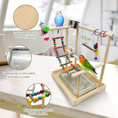 PINVNBY Natural Wood Bird Playground Parrot Perch Stand Lovebird Gym - size: Two Floors With Wooden Bridge