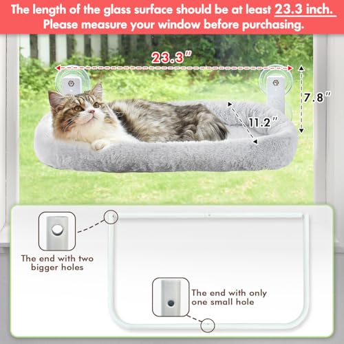 AMOSIJOY Cordless Cat Window Perch with Cushion Bed Metal Frame, L Gray - color: Gray Cushion Bed, size: Large