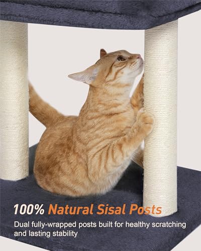 19" Small Cat Tree with Scratching Post for Indoor Cats with Perch - color: Dark Gray