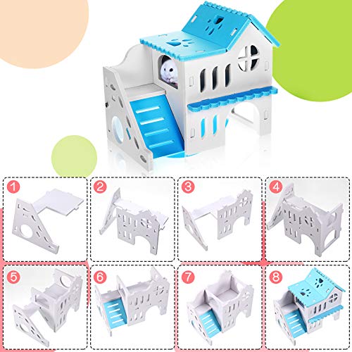 Skylety 5 Pcs Hamster Toys Wooden Accessories, 6.3 x 3.93 x 5.5 Inch, Blue - color: Blue