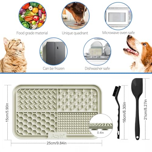 Azyh Licking Mat for Dogs & Cats 2 Pack, Slow Feeder Lick Pat for Large Dogs and Puppies, Anxiety Relief Dog Toys Feeding Mat for Butter Yogurt Peanut, Pets Bathing Grooming Training Mat (9.9'' × 6'') - color: Grey&Beige