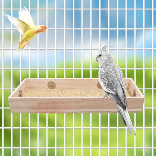 Bird Cage Accessories, Wooden Food Dish for Small to Medium Birds, Bird Feeder for Cage, Food Bowl for Budgie, Cockatiel, Lovebird, Conure, Parakeet, Canary, Kakariki - size: 30cm×15cm