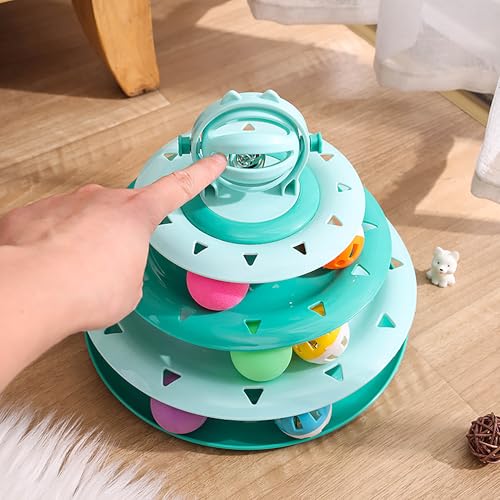 Vealind Cat Toy Roller 4-Level Turntable Cat Toys Balls with 14 Pcs Colorful Pom Pom Balls Interactive Fun Mental Physical Exercise Puzzle Kitten Toys (Orange) - color: Orange