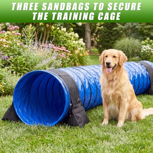 Briwooody 24 in x 16 ft PVC Dog Agility Tunnel with Sandbags Blue - color: Blue, size: 24in X 16ft