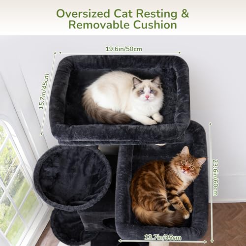 Globlazer 84" Multi-Level Large Cat Tree Tower with Extra Thick Full Sisal Scratching Posts, 2 Cat Condos, 3 Hanging Baskets, 2 Extra Large Platforms & Cat Scratching Ramp,S84, Dark Gray - color: Dark Gray, size: 84 Inch