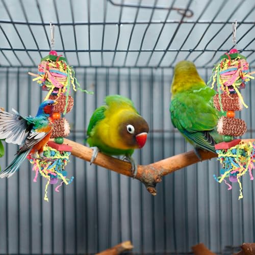 2pcs Bird Toys, Parrot Toys for Parakeets Cockatoos Cockatiels Budgie Conure Macaw Corn Cob Shredding Paper Tearing & Foraging Toy Chewing Hanging Toy Cage Accessories for Small & Medium Birds Pet