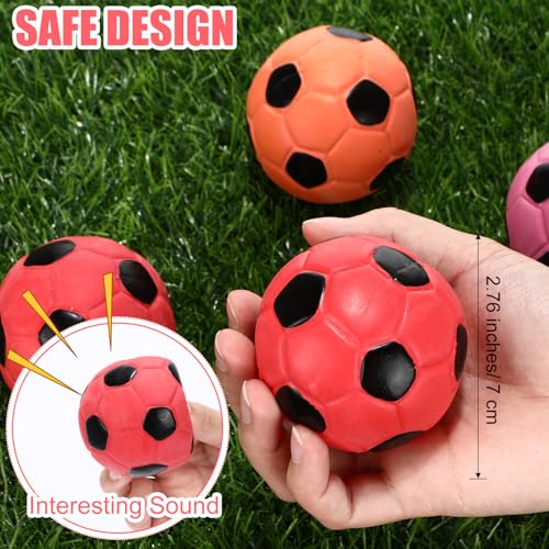 Sumind 9 Pcs Latex Squeaky Dog Toys 2.76 inch Soccer Ball Interactive Fetch Toys Soft Football Puppy Chew Balls for Small Medium and Large Dogs(Orange, Red, Purple) - color: Orange, Red, Purple