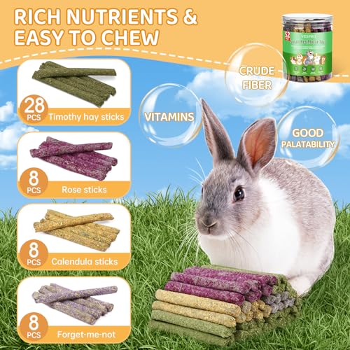 52Pcs Rabbit Chew Sticks, Guinea Pig Toys, Natural Timothy Teeth Stick - size: 52Pack-Sticks