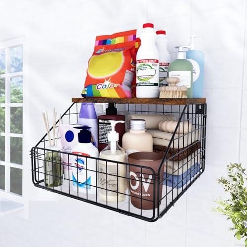 MSJGA Laundry Room Shelves, Wall Mounted Storage Basket, 11.8" Wx12 Dx8.5 H - size: 12"D