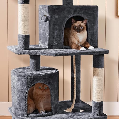 Yaheetech 70.5in Cat Tower, Multi Level Cat Tree Kitten Condo with 2 Condos & 2 Plush Perches & Scratching Post & Dangling Ball for Medium/Large Cats Dark Gray - color: Dark Gray, size: 70.5in
