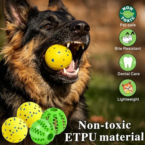 Idepet Dog Toy Ball Tennis Balls for Aggressive Chewers,Nontoxic Bite Resistant Toys ETPU High-Bounce Floating Fetch Toys for Teething for Small Medium Dogs (Green&Yellow, 4 Balls-2.75in) - color: Green&Yellow, size: 4 Balls-2.75in