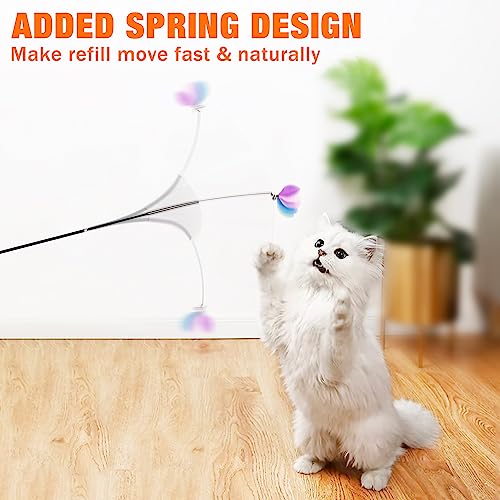 JXFUKAL Cat Toys- 2 in 1 Spring Cat Wand Toy with 2PCS Ultra-Long Cat Teaser, 4PCS Spring Steel Wire & 5PCS Feather Refills for Kitty Kitten Indoor Cats Accessories - color: CAT WAND TOY SET