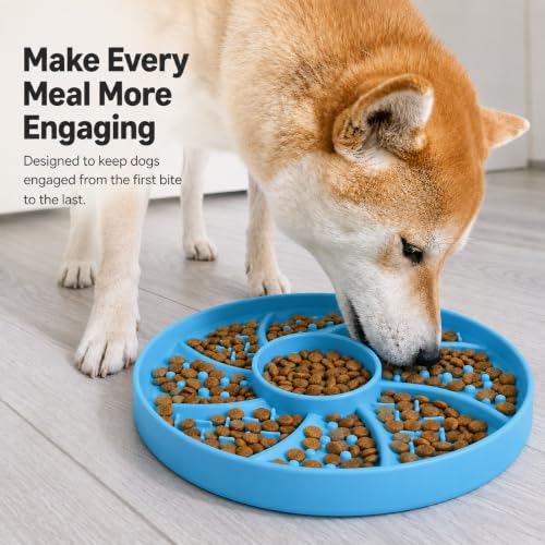 Slow Feeder Dog Bowl Silicone Suction Cup Anti Spill Dogs Cats Blue - color: Blue